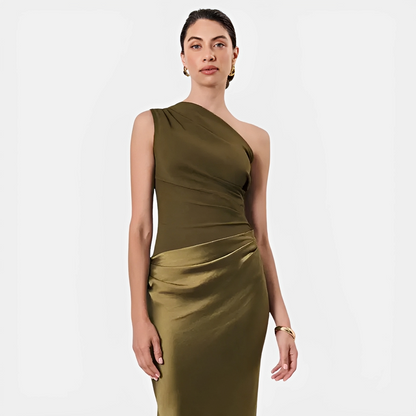 Tara – Stilvolles Kleid mit asymmetrischem Kragen und geradem Schnitt
