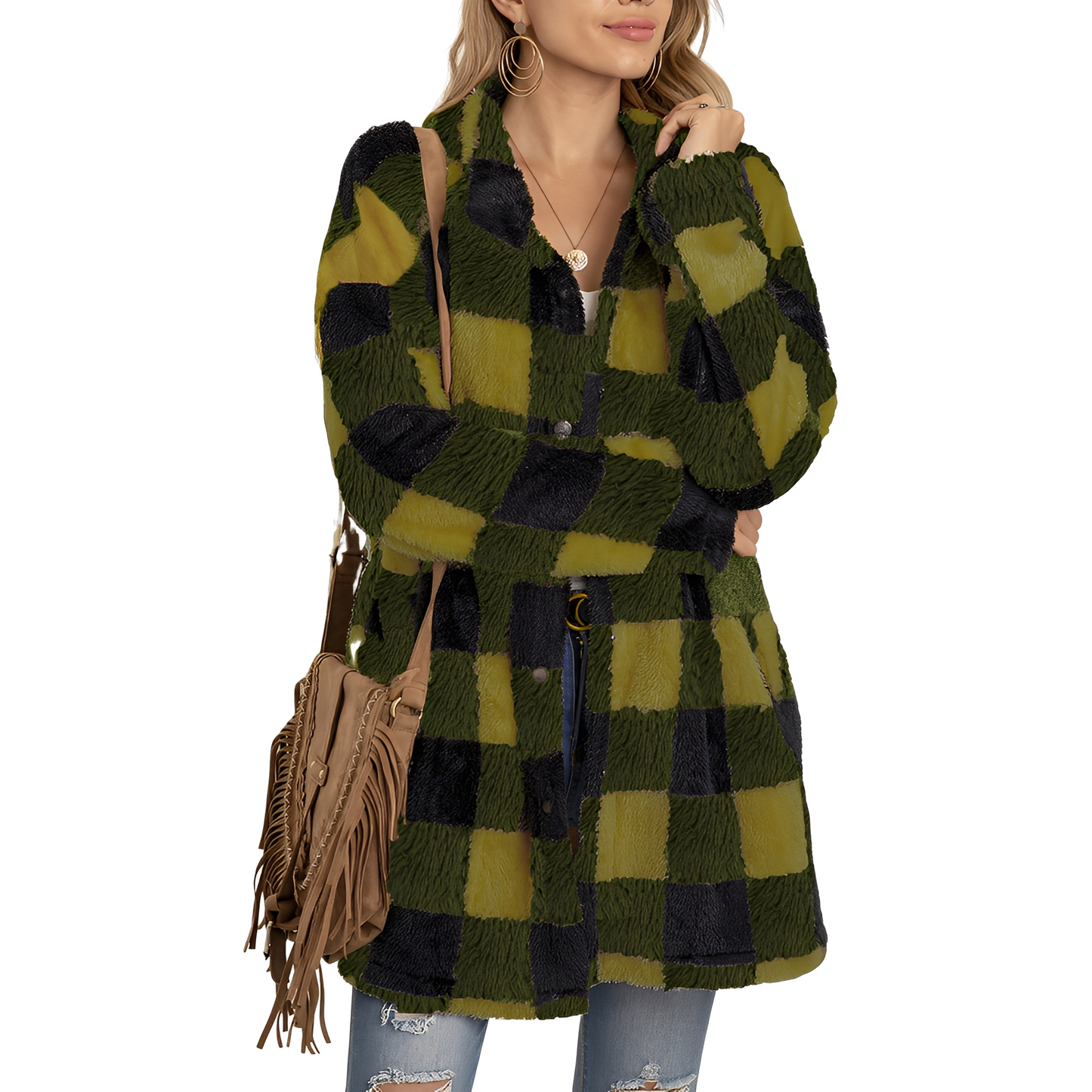 Malvina - Elegancka długa damska marynarka w kratę