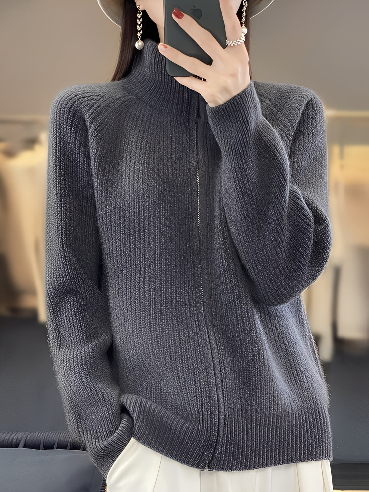 Brylee - Contemporary women's wool knit jacket with zipper