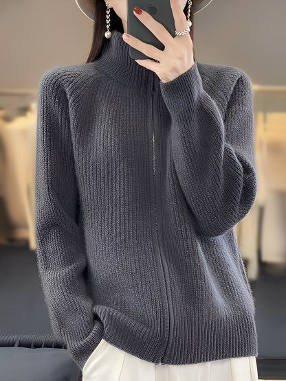 Brylee - Contemporary women's wool knit jacket with zipper