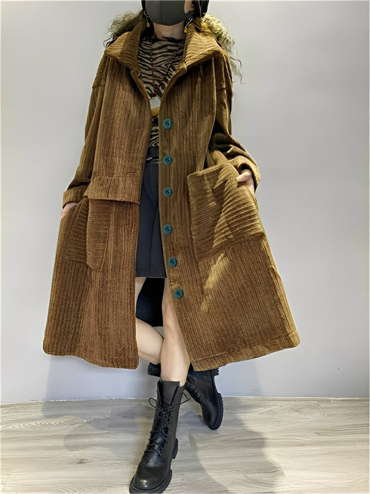 Alethea - Lange bequeme Cordjacke mit Taschen für Damen