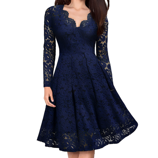 Leonie - Stilvolles Kleid mit langen Ärmeln und V-Ausschnitt für Damen