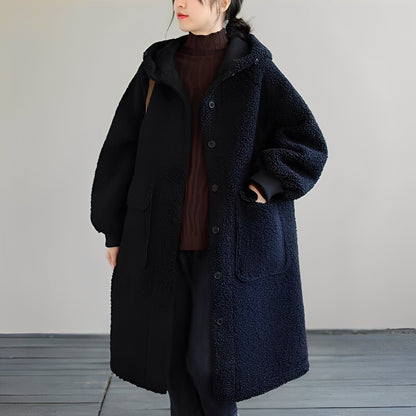 Nydia - Bequemer Damenmantel aus Wolle mit Kapuze