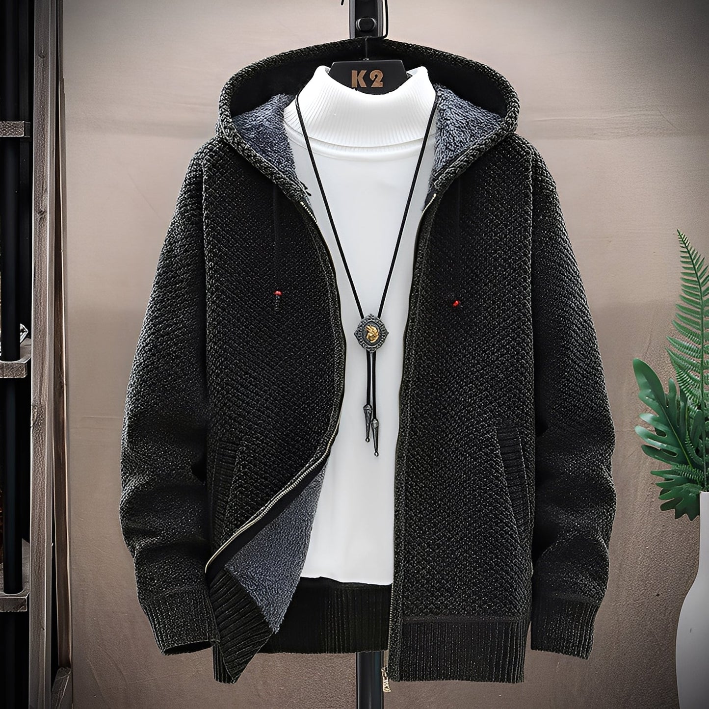 Roni - Sudadera de punto para hombre con forro interior de forro polar en estilo moderno