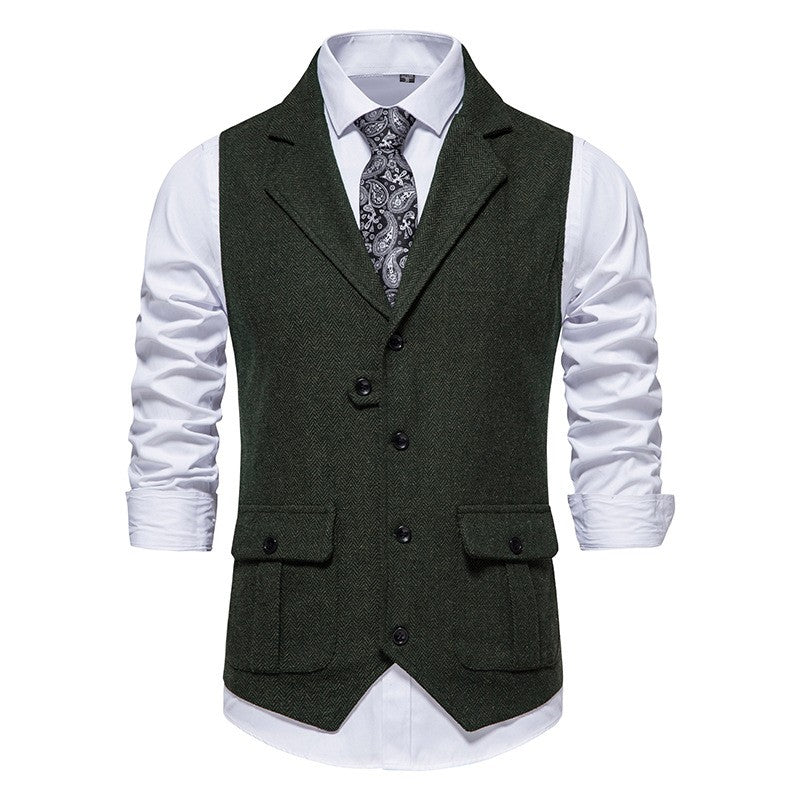 Rodney - Classic men's vest in single-breasted design with herringbone pattern