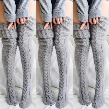 Hailee - Fluffy, knitted over-the-knee socks for women