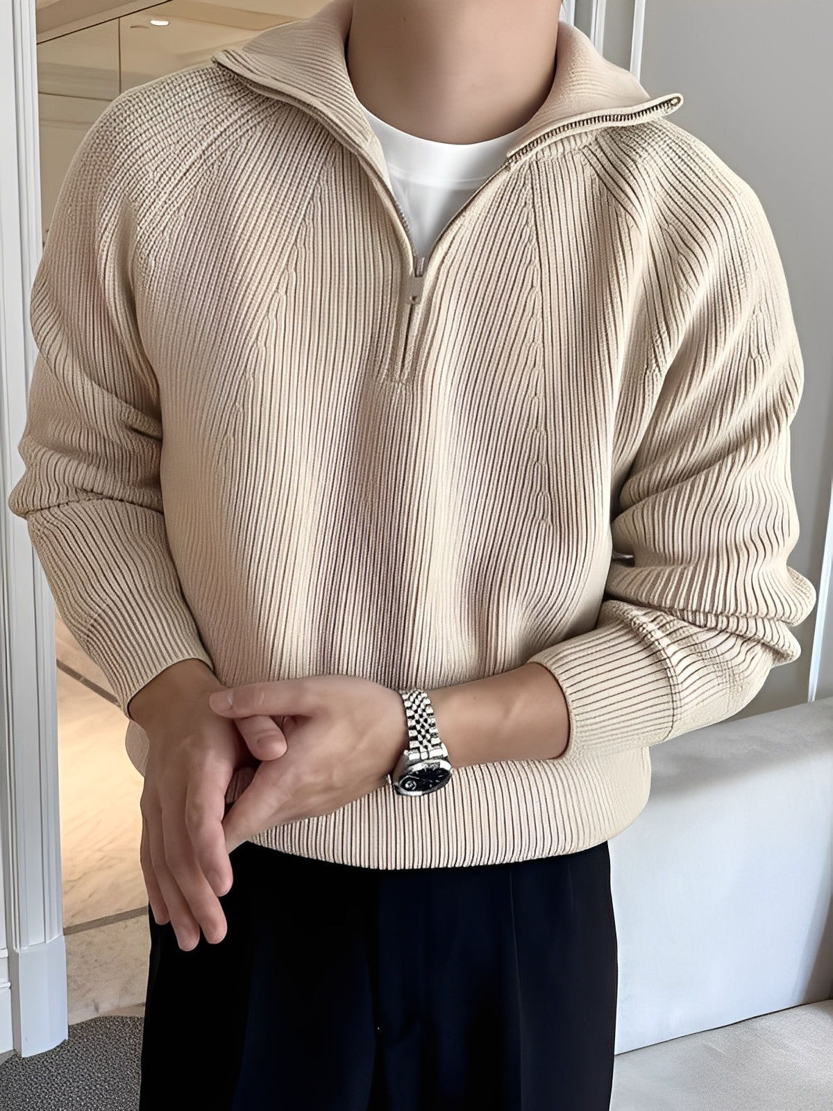 Lucas - Stylový pánský pletený svetr s polovičním zipem