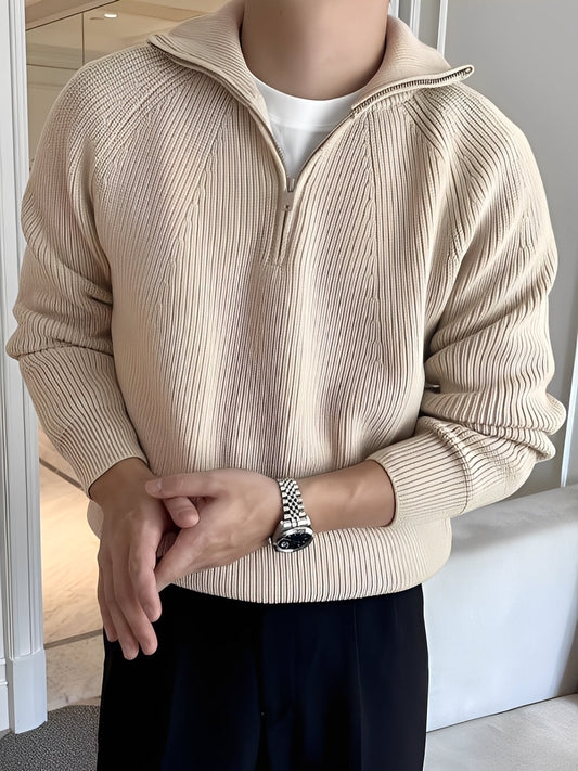 Lucas - Stylový pánský pletený svetr s polovičním zipem