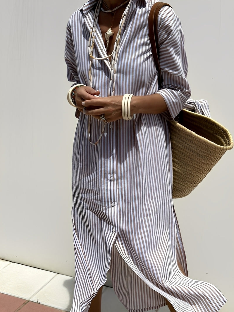 Christel - Langes Damen-Polo-Kleid mit Streifen