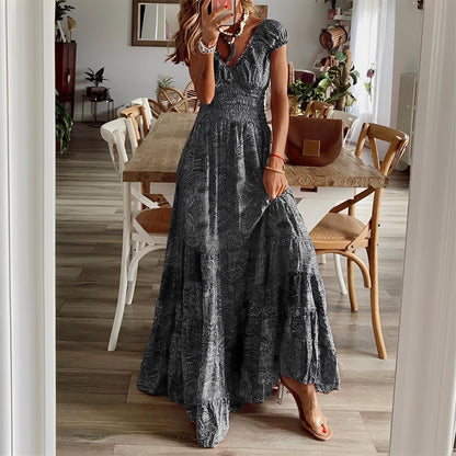 Christina - Damen-Maxikleid im Boho-Stil mit Blumenmuster