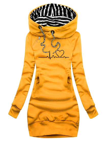 Roxanne - Robe en maille ample pour femme avec motif et capuche