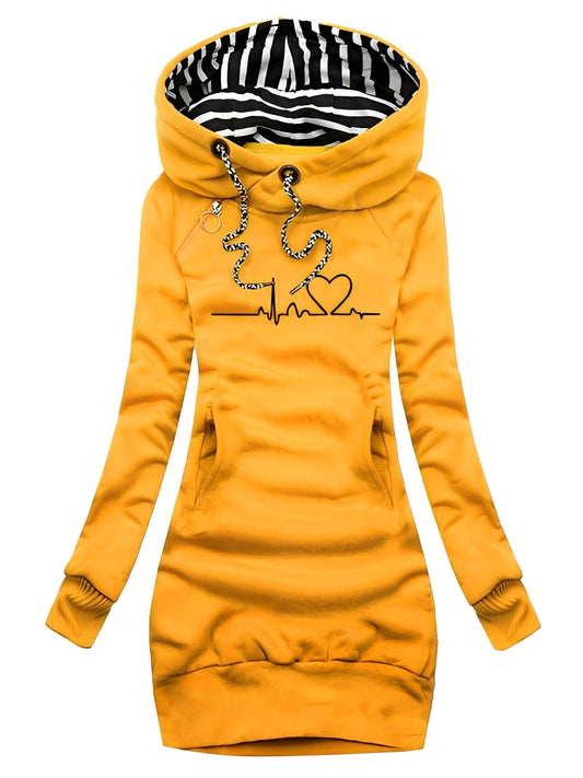 Roxanne - Weites Damen-Strickkleid mit Muster und Kapuze