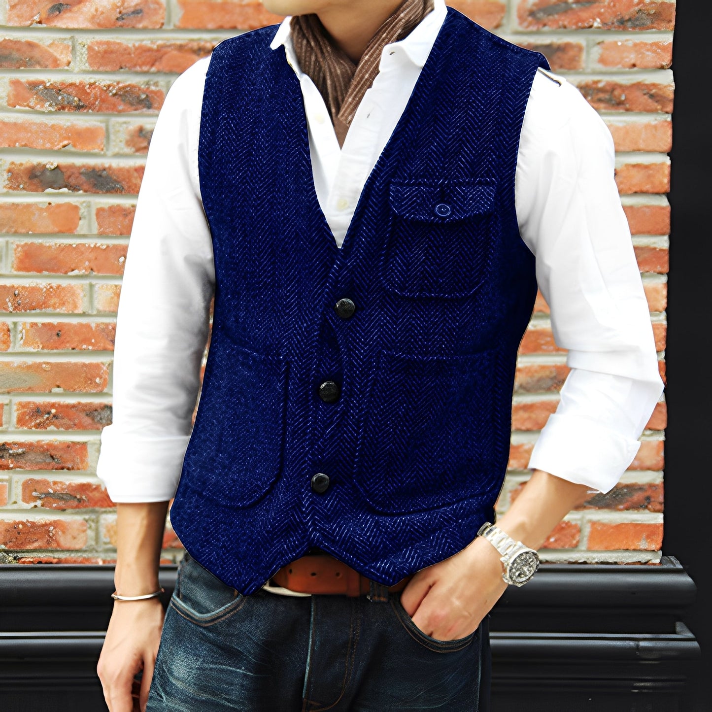 Matthew - Elegant tweed vest with pockets for men
