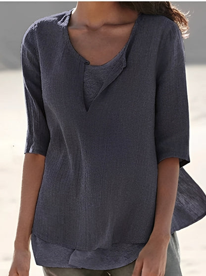 Charlie - Lässiges, weit geschnittenes Damenhemd mit 3/4-Ärmeln