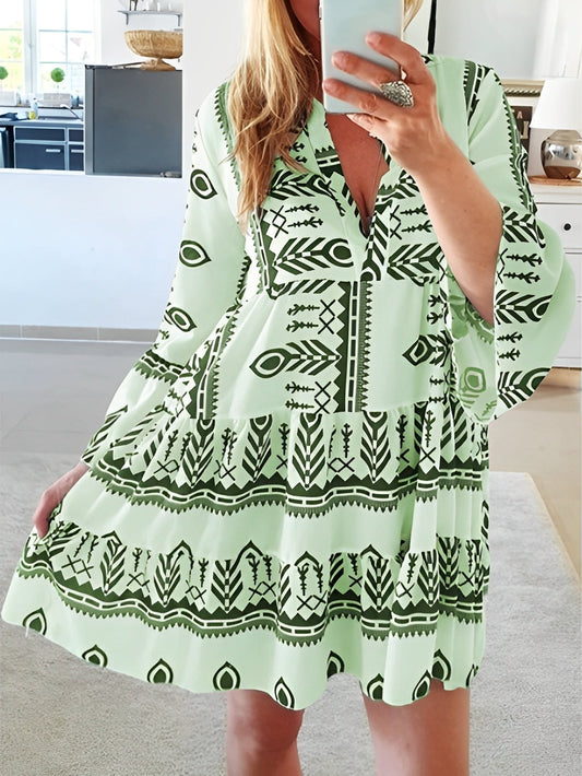 Krystal - Bedrucktes, lockeres kurzes Kleid für Damen
