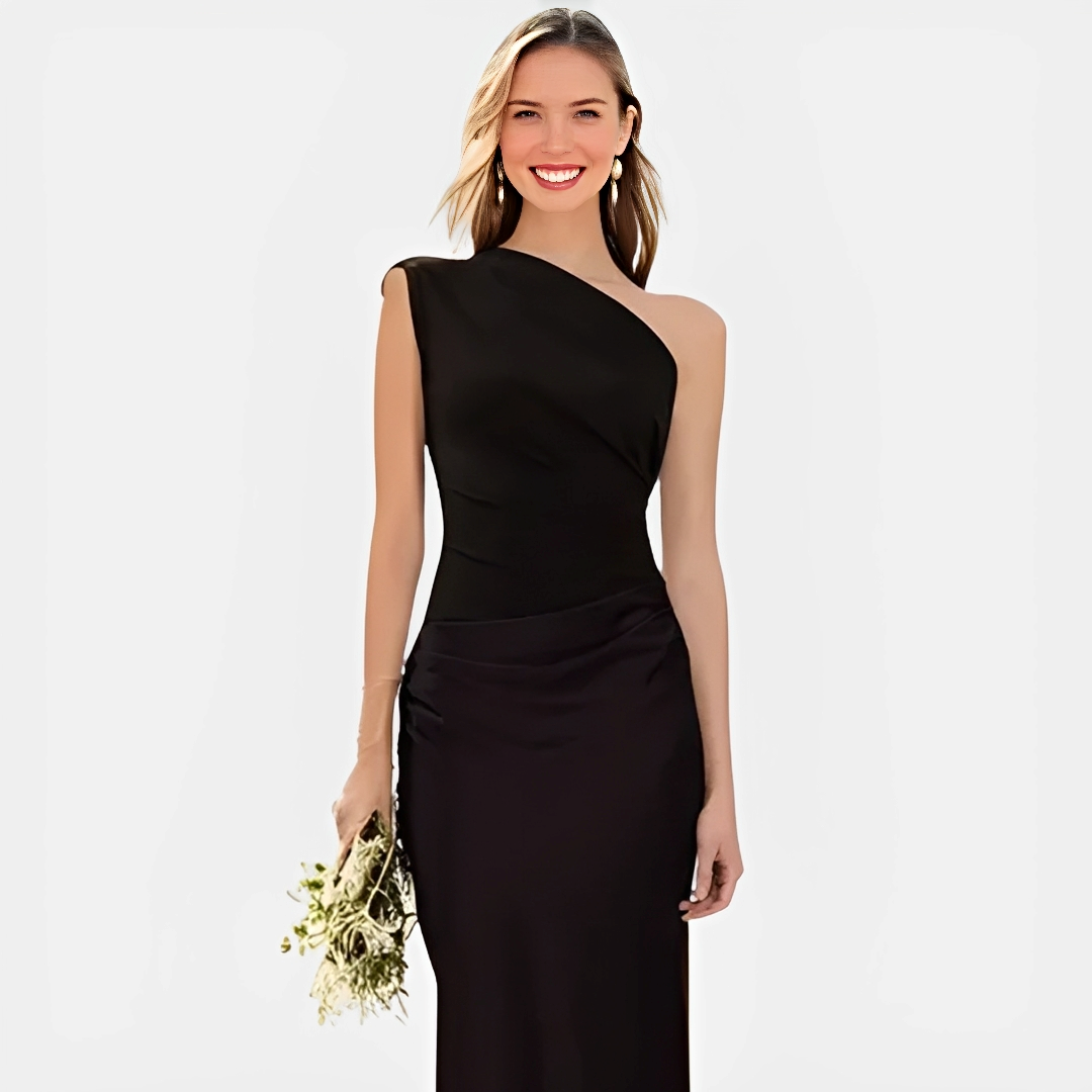 Tara – Stilvolles Kleid mit asymmetrischem Kragen und geradem Schnitt