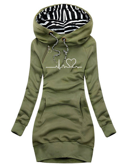 Roxanne - Robe en maille ample pour femme avec motif et capuche