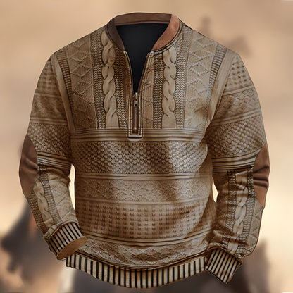 Edmund - Wygodny męski sweter z nadrukiem i zamkiem błyskawicznym