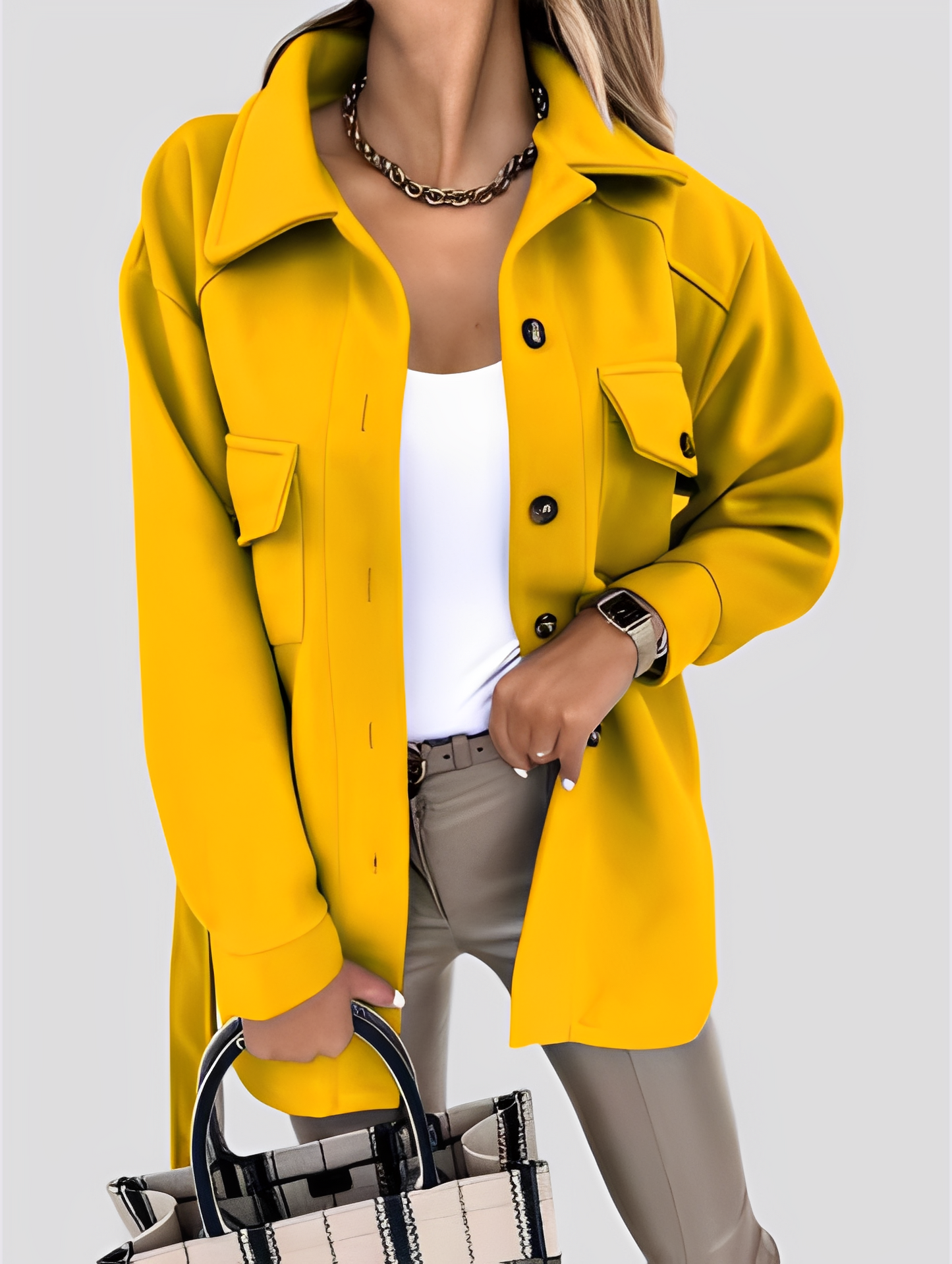 Tiffanie - nowoczesna, lekka damska kurtka z wełny z kołnierzem z klapami