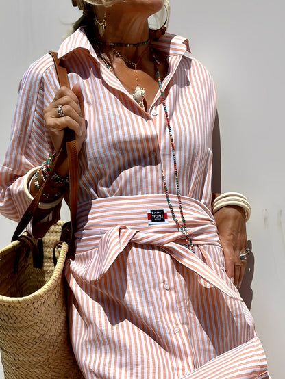 Christel - Langes Damen-Polo-Kleid mit Streifen