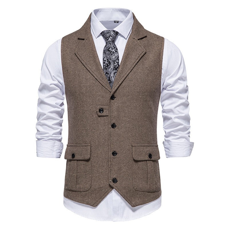 Rodney - Classic men's vest in single-breasted design with herringbone pattern