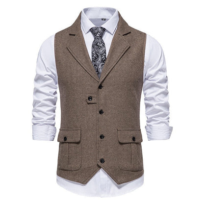 Rodney - Classic men's vest in single-breasted design with herringbone pattern
