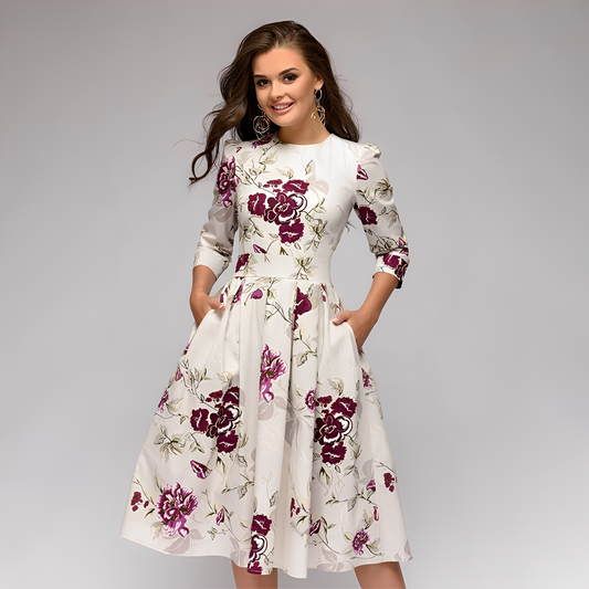 Elisabeth - Schickes Damenkleid mit langen Ärmeln und Blumenmuster