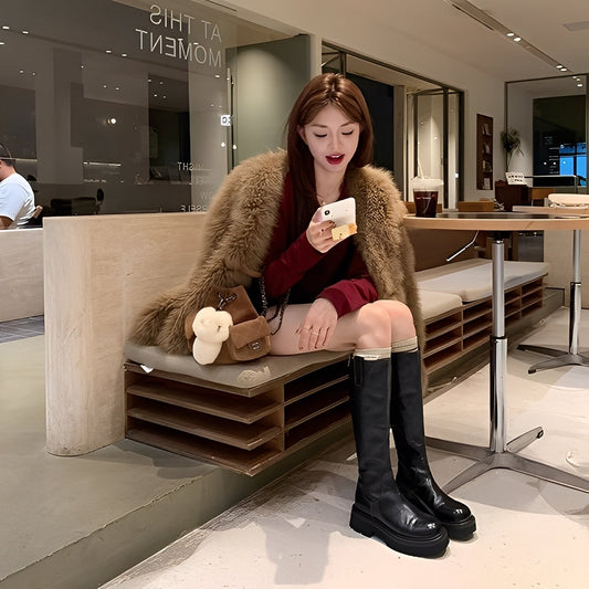 Christine - módní dlouhé kožené kozačky pro dámy