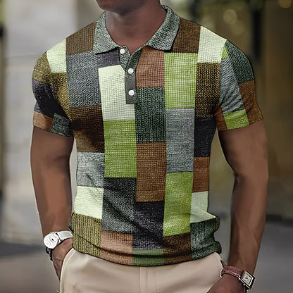 Reginald - Elegancka kolorowa koszulka męska z kołnierzykiem