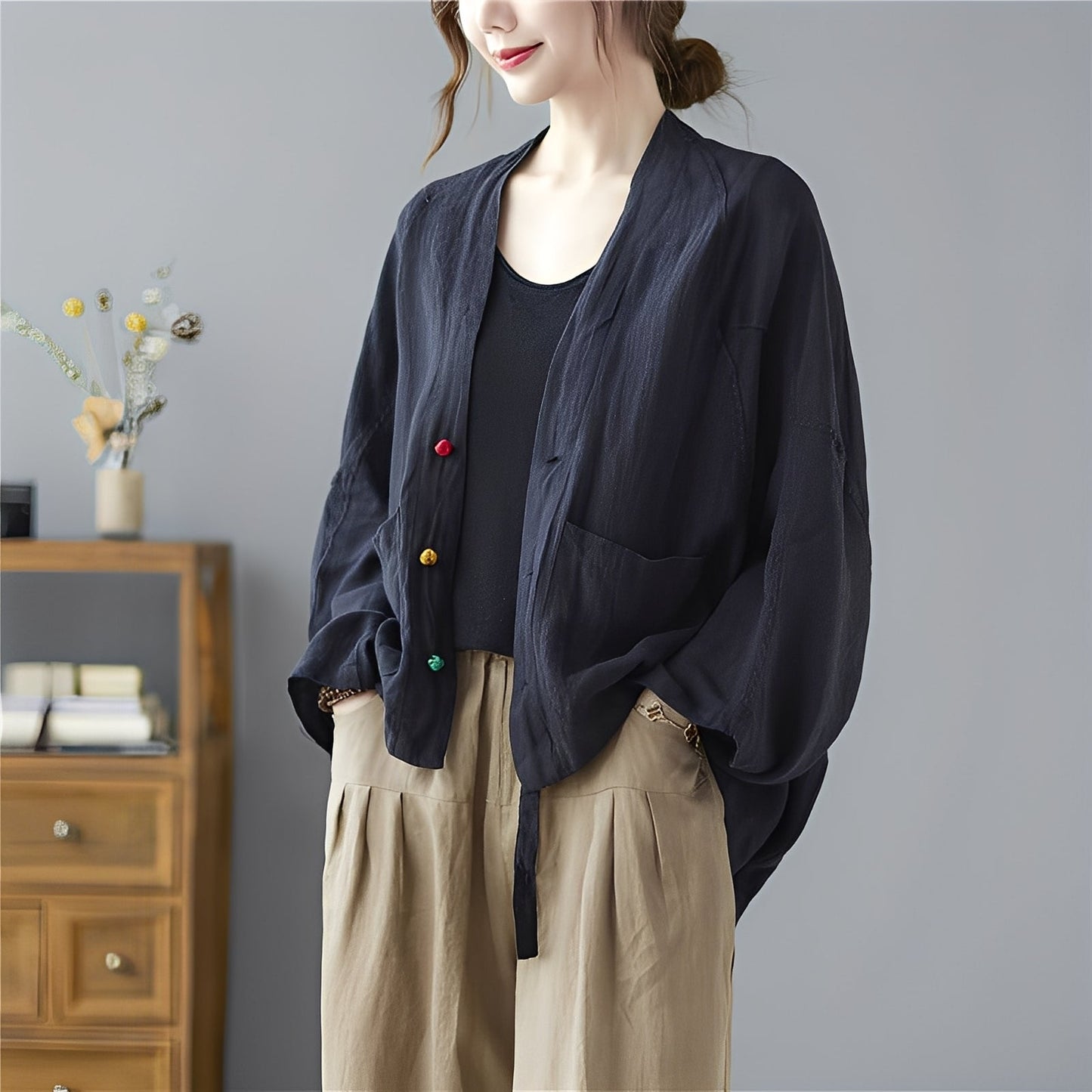 Shelia - Bequemer kurzer Cardigan mit Taschen