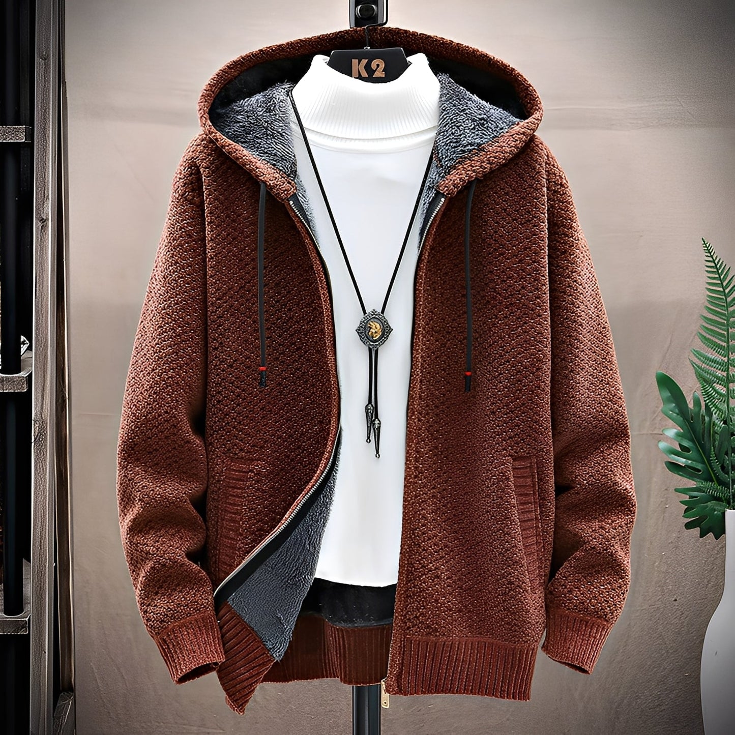 Roni - Sudadera de punto para hombre con forro interior de forro polar en estilo moderno