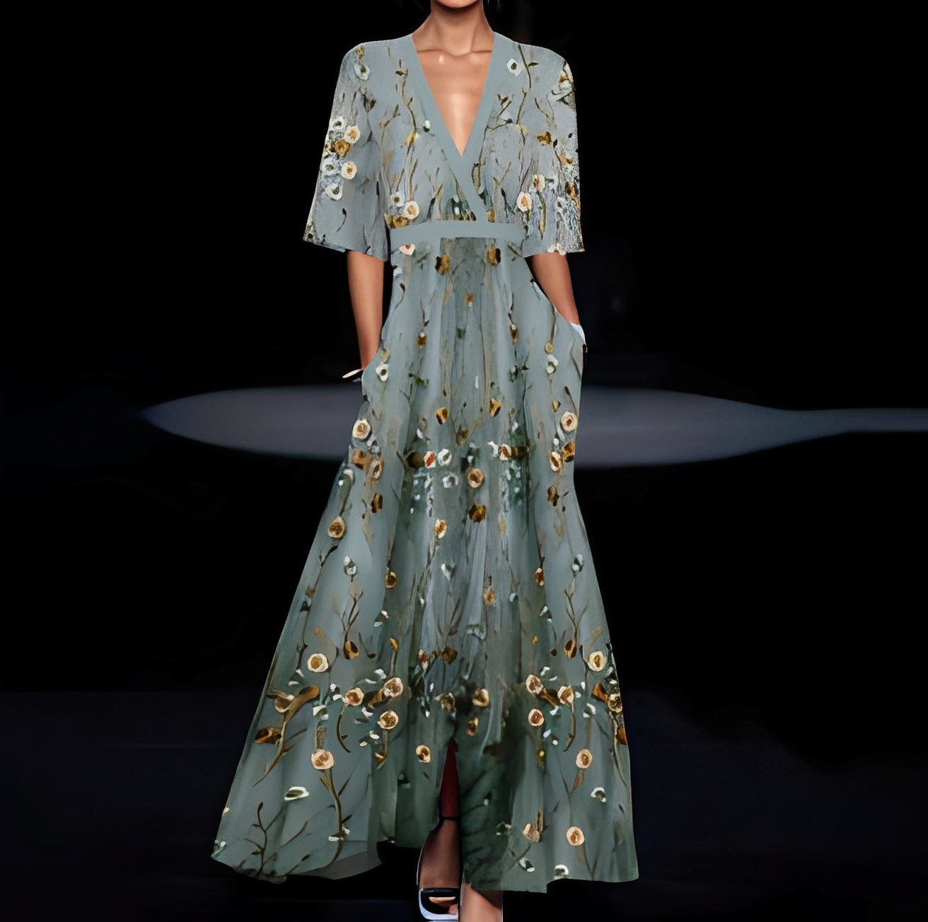 Débora - Damen-Langkleid mit stilvollem Blumenmuster