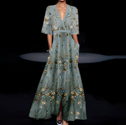 Débora - Damen-Langkleid mit stilvollem Blumenmuster