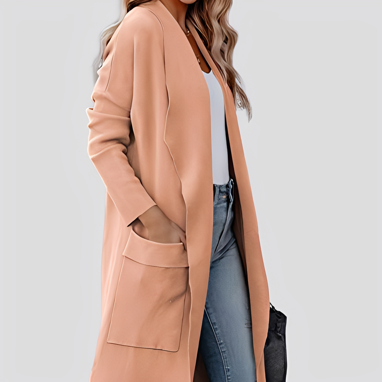 Chantal - Comfortable long tweed cardigan for women