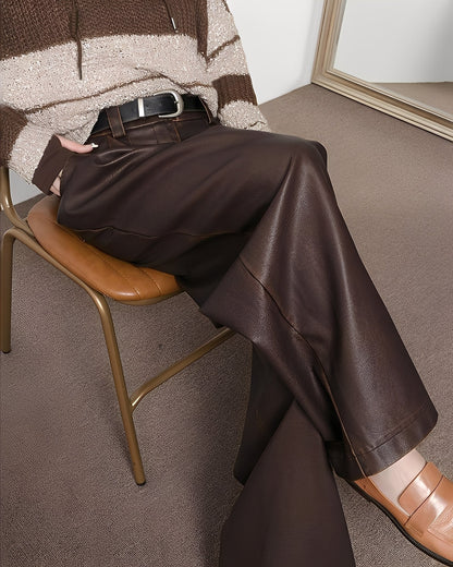 Lora - Klassische Damenhose aus Kunstleder mit hohem Bund