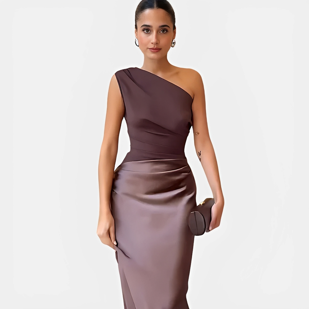 Tara – Stilvolles Kleid mit asymmetrischem Kragen und geradem Schnitt