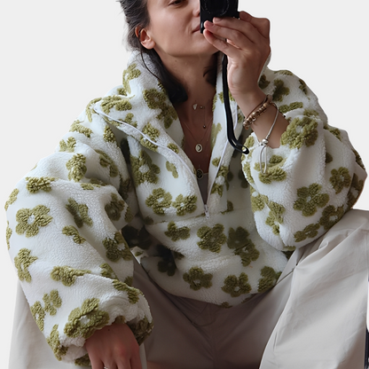 Elizabeth - damski sweter sherpa z stylowym kwiatowym wzorem