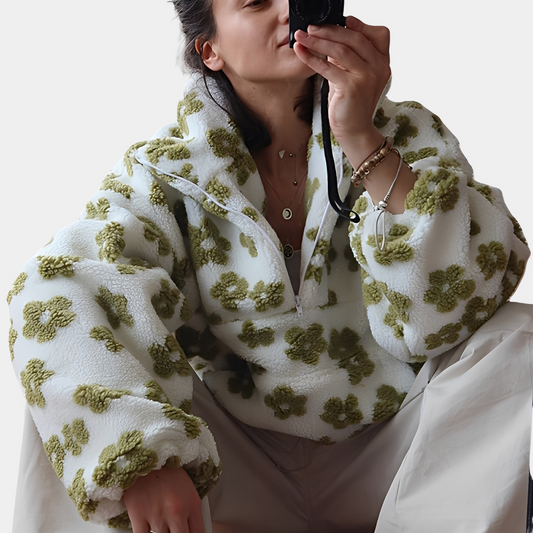 Elizabeth - damski sweter sherpa z stylowym kwiatowym wzorem