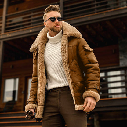 Richard - Veste d'hiver en cuir pour homme avec col en fourrure