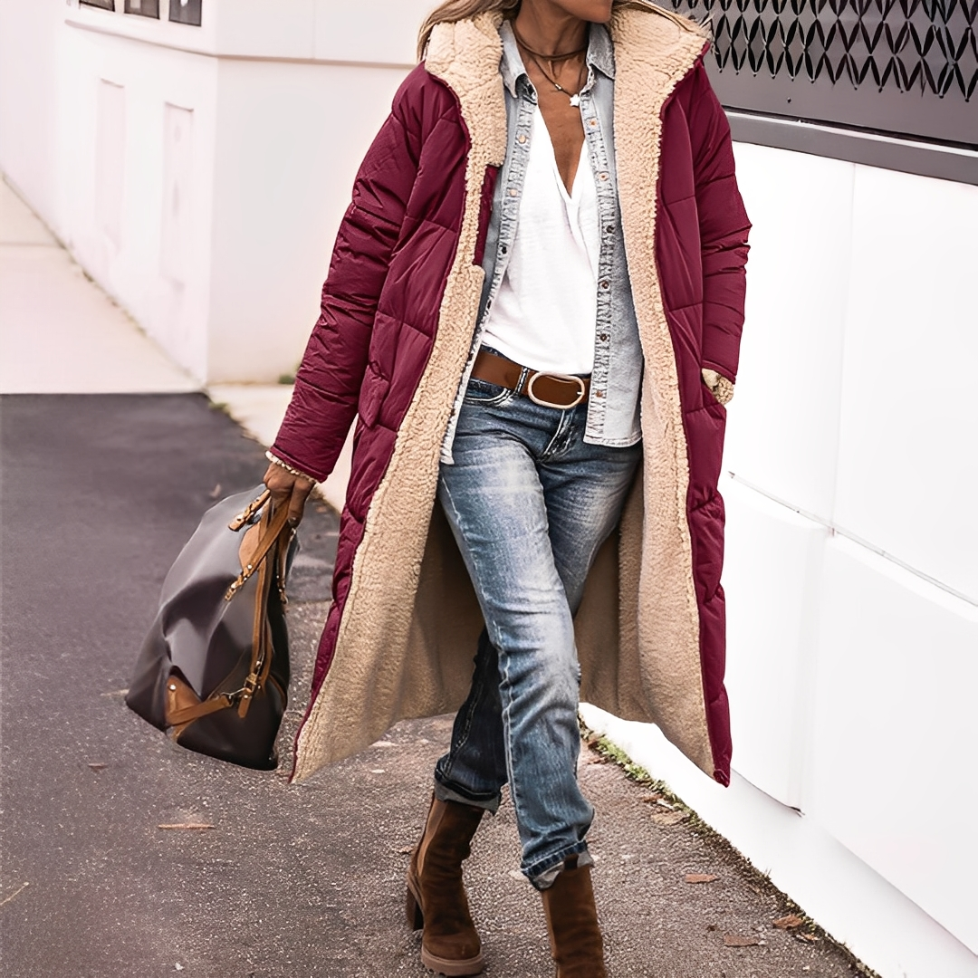 Nadège - Cappotto invernale lungo trapuntato da donna con cappuccio