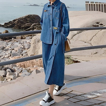 Christabel - Langes Jeanskleid im Retro-Stil mit Taschen für Damen