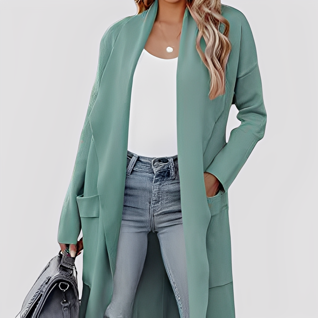 Chantal - Comfortable long tweed cardigan for women