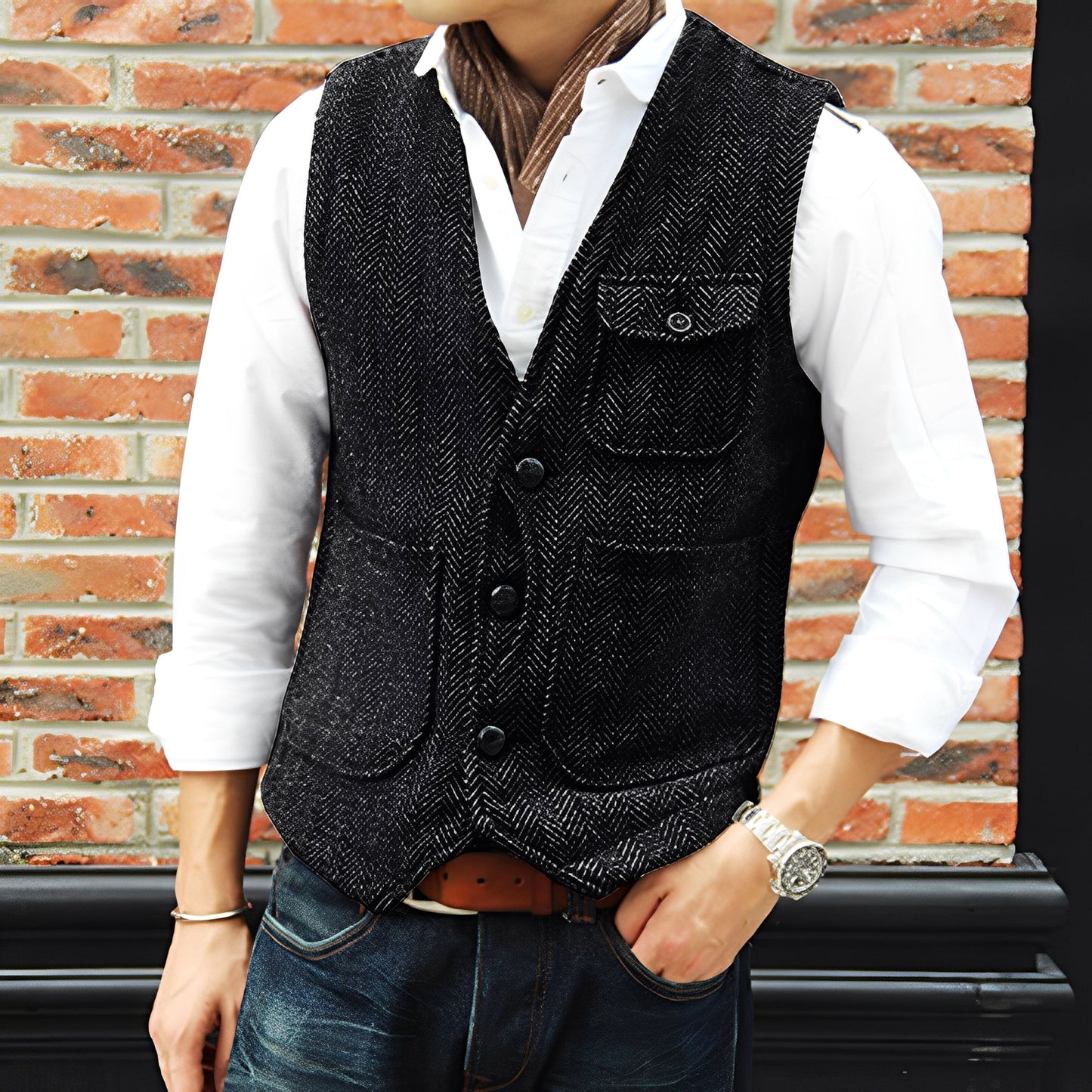 Matthew - Elegant tweed vest with pockets for men