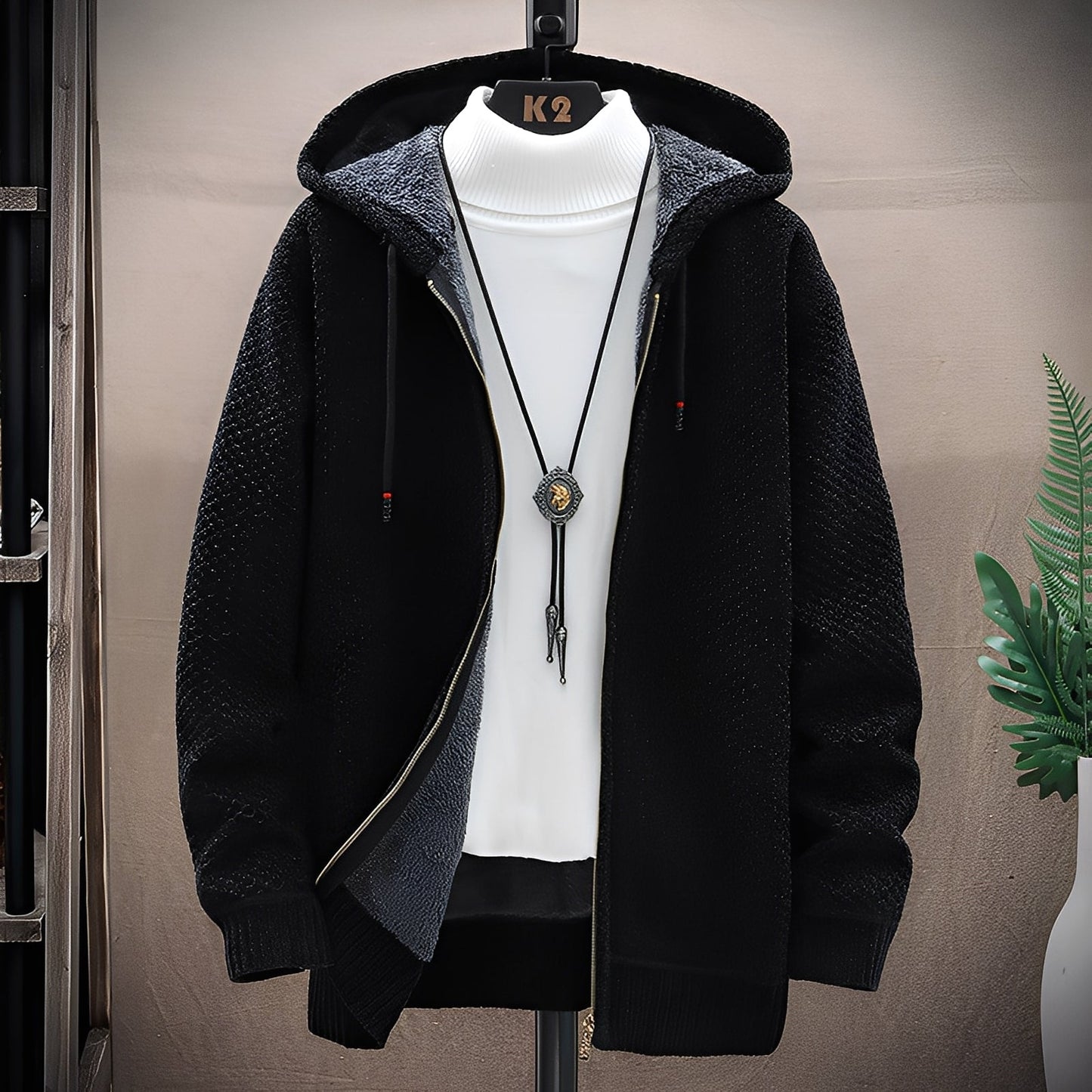 Roni - Sudadera de punto para hombre con forro interior de forro polar en estilo moderno