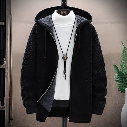 Roni - Sudadera de punto para hombre con forro interior de forro polar en estilo moderno