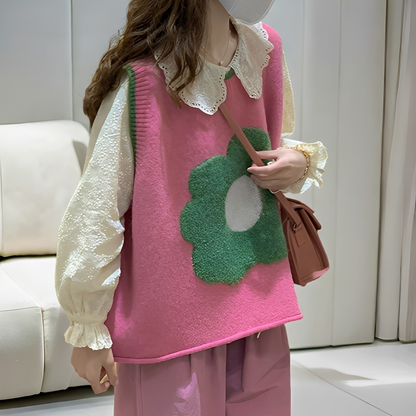 Lavina - Bequeme Strickweste mit Blumendesign für Damen