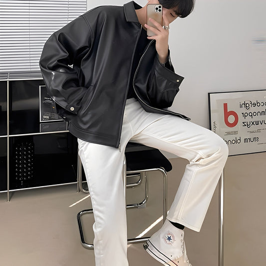 Russell - Trendige Oversize-Lederbomberjacke für Herren