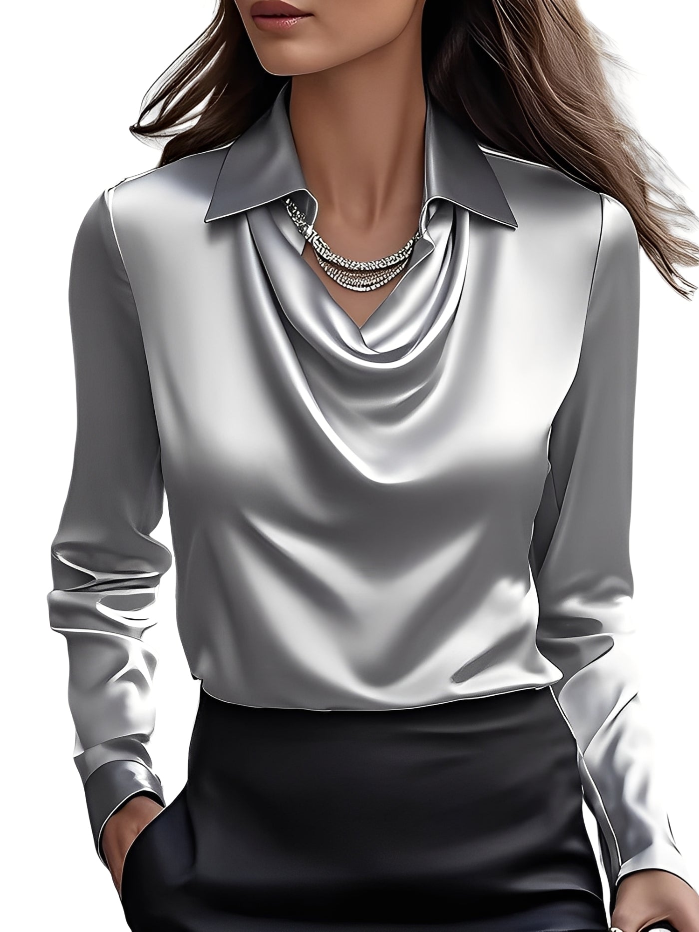 Dionne - Élégante blouse pour femmes en satin avec manches longues