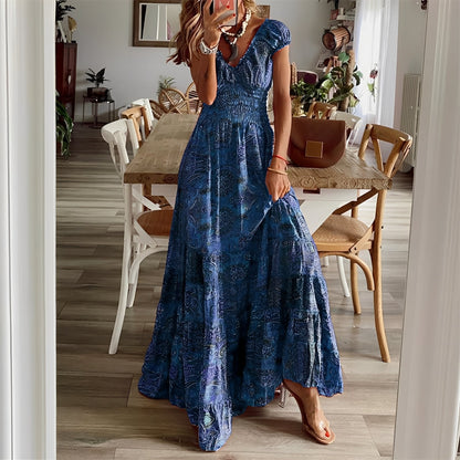 Christina - Damen-Maxikleid im Boho-Stil mit Blumenmuster