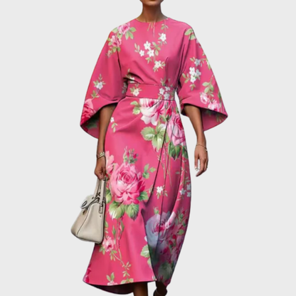 Reina - Midi-Robe mit Blumenmuster und betonter Taille